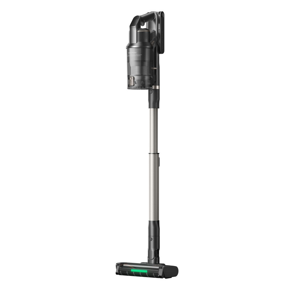 Left side view of the MOVA G70 cordless stick vacuum with slim wand, motorised floor head and dust cup