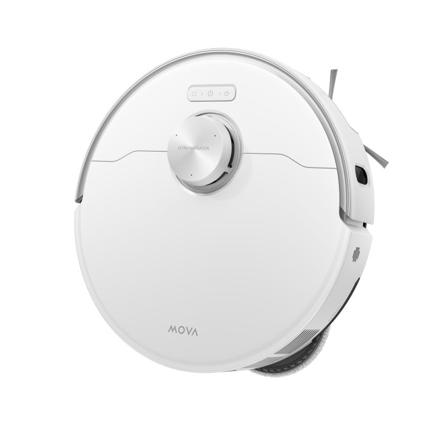 Top view of the round white MOVA P70 Pro Ultra robot vacuum with its raised LiDAR navigation turret