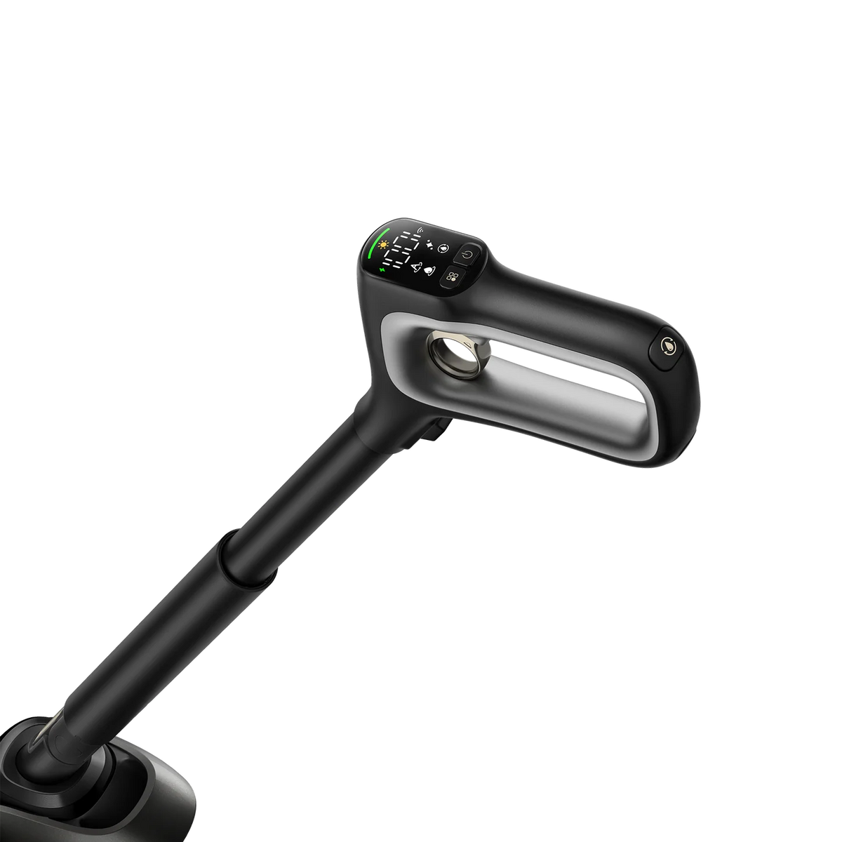 Close-up of the MOVA M50 Ultra vacuum's handle with its LED status display and mode controls