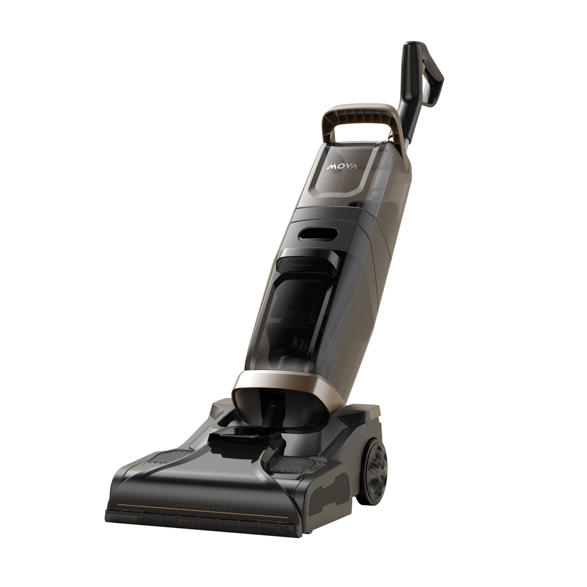 MOVA X3 Pro steam carpet cleaner shown upright on white, dark grey body with bronze trim and tank