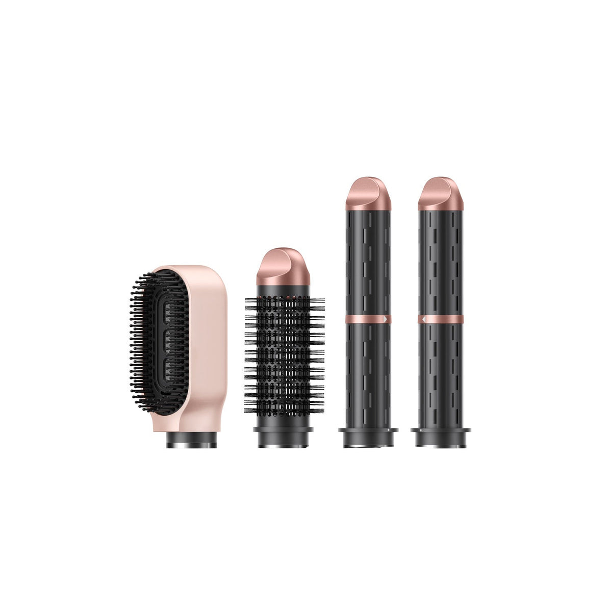 Pink MOVA Master 10 accessory collection: smoothing brush, volumising brush and two auto-wrap barrels