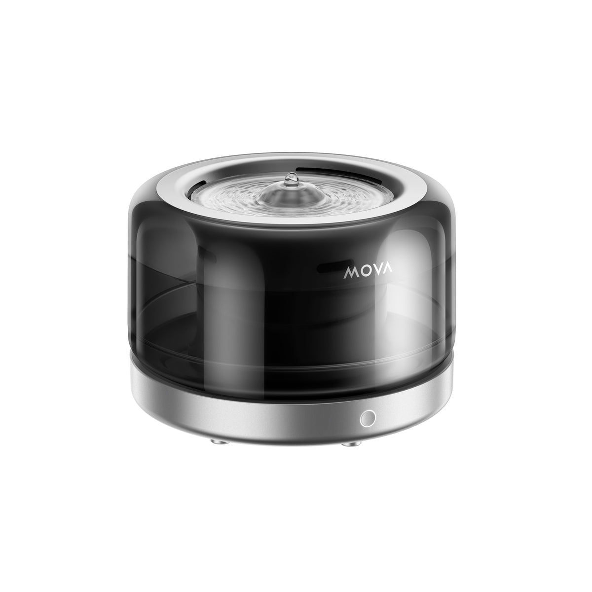 Right side view of the MOVA WF20 Pro pet water fountain, highlighting the brushed metal drinking dome