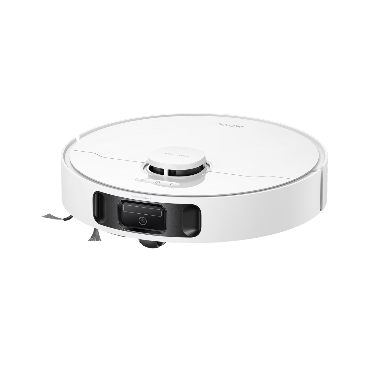 Low profile view of the MOVA E50 Pro Ultra robot showing its slim body and front camera sensor