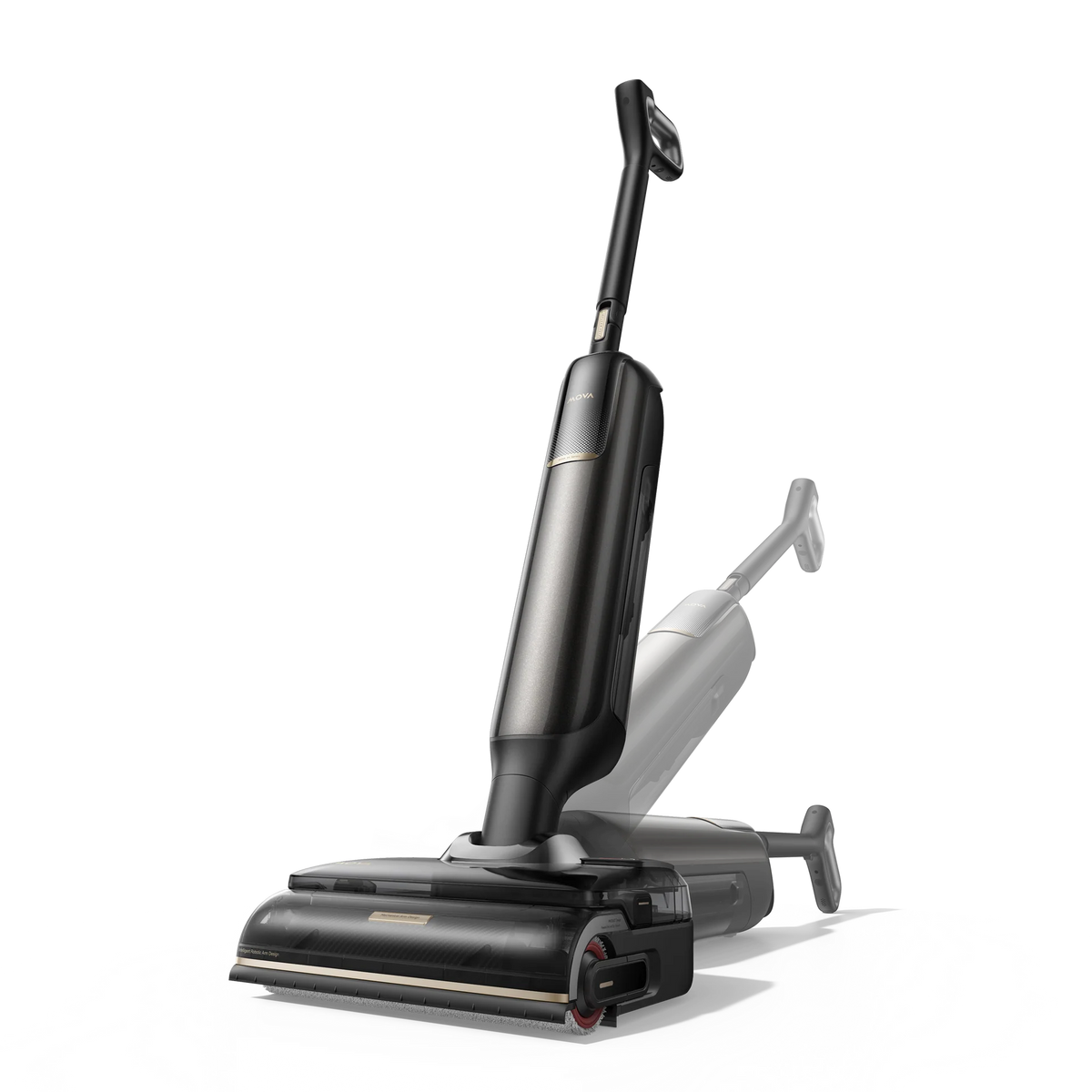 MOVA M50 Ultra wet and dry vacuum shown upright and reclining, illustrating its lie-flat range