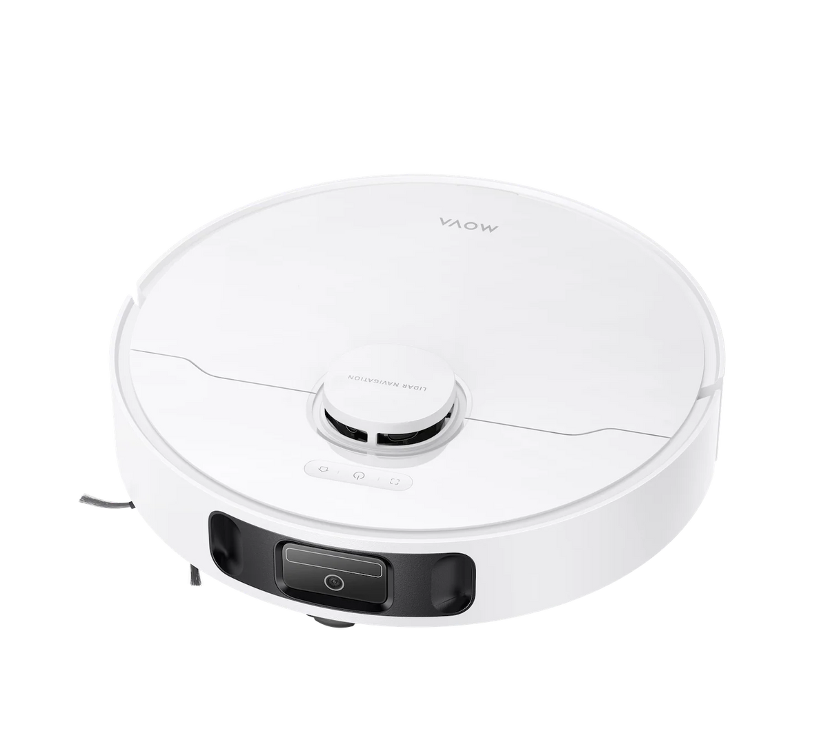MOVA E30 Ultra robot vacuum from the top right, showing its raised navigation dome and slim body