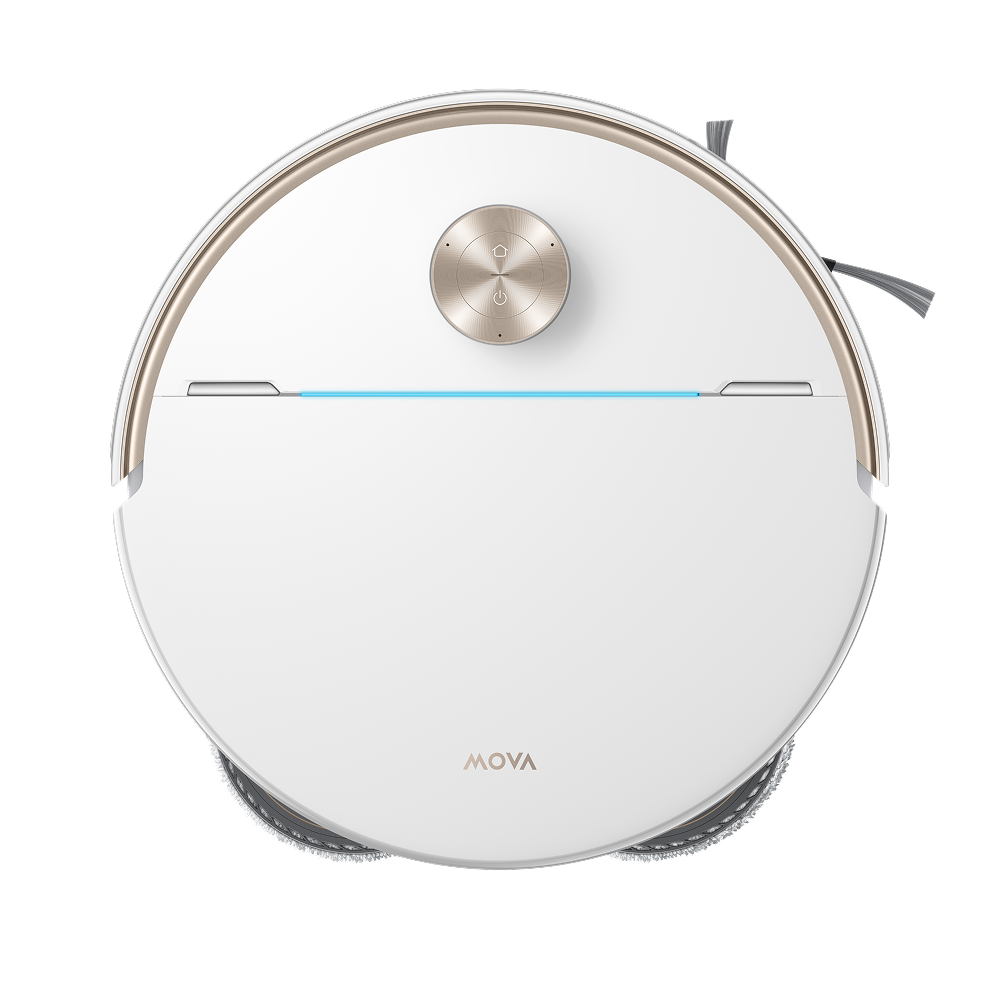 MOVA V70 Pro Ultra Complete X base station in white, doors open to show the water tanks and dust bag
