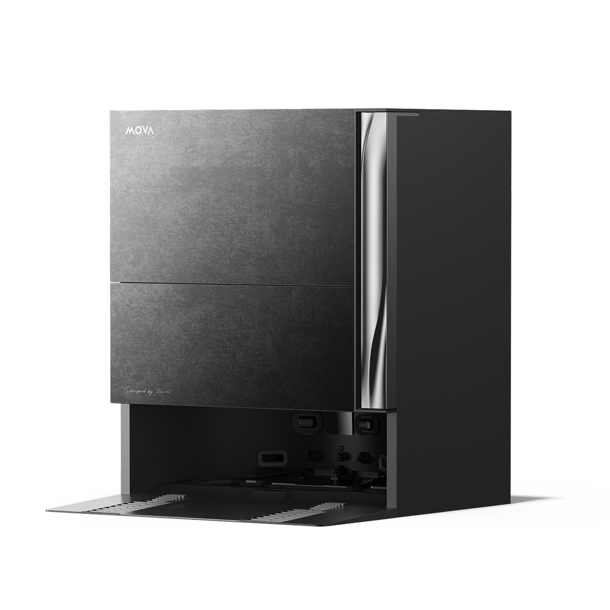Side profile of the MOVA Z70 Ultra Roller Complete base station, showing its slim depth and open ramp